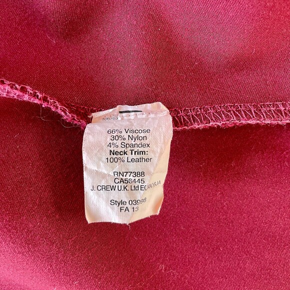 Madewell Black Leather Trim Short Sleeve Skater Mini Dress in Burgundy Red XS - Picture 6 of 12